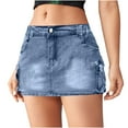 thumbnail image 1 of Ohufall Denim Short Skirts for Women Sexy Casual Mini Jean Skirts Fashion Solid Vintage Denim Cargo Skirt with Multi Pockets Ladies Stretch Slim Fit Pencil Skirts, 1 of 8