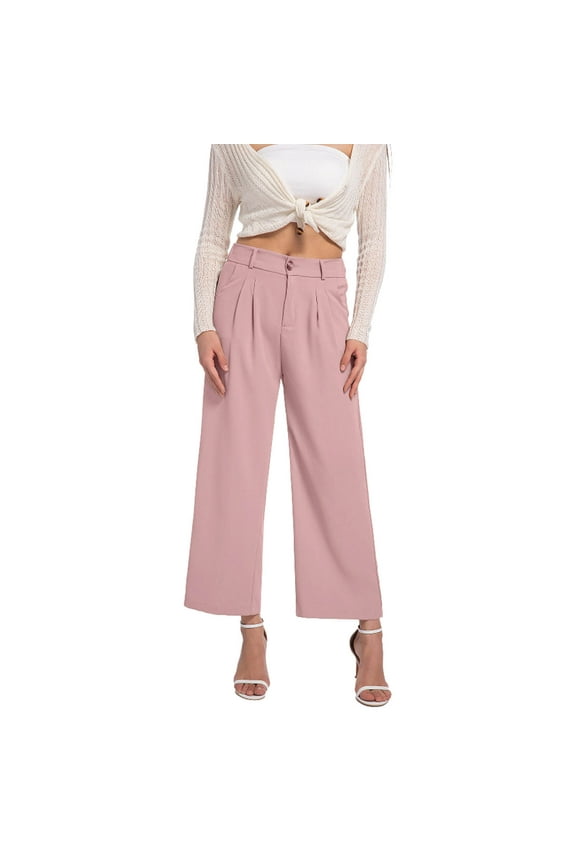 Dress Pants for Women Solid Relaxed Fit Wide Leg Trouser Fashion Casual Elastic High Waist Slacks Women's Leisure Versatile Business Pants