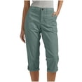 thumbnail image 1 of Ohufall Dressy Cargo Capris for Women Plus Size Solid Casual Elastic Waisted Straight Leg Capri Pants Fashionable Lightweight Joggers with Pockets, 1 of 6