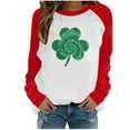 thumbnail image 1 of Ohufall Fall Clothes Fashion Women's Spring Patchwork St. Patrick's Day Printed Long Sleeves Round Neck Casual Tee Casual Loose Pullover Tops, 1 of 4
