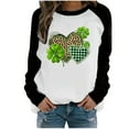 thumbnail image 1 of Ohufall Fall Clothes Fashion Women's Spring Patchwork St. Patrick's Day Printed Long Sleeves Round Neck Casual Tee Casual Loose Pullover Tops, 1 of 4