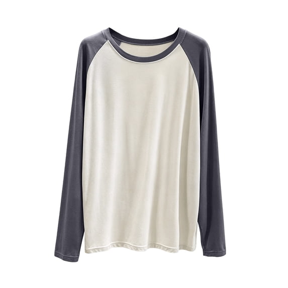 Ohufall Fall Pajamas Tops Tees for Women Long Sleeve Color Block T Shirts Round Neck Loose Comfort Pajama Top
