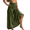 thumbnail image 1 of Ohufall Flowy Boho Maxi Skirt for Women Summer Solid Casual A-Line Ruffle Swing Beach Long Skirt Fashion Pleated Elastic High Waist Tiered Ankle-Length Skirt with Pockets, 1 of 9