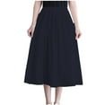 thumbnail image 1 of Ohufall Flowy Skirts for Women Fashion Solid A-Line Swing Midi Skirt Summer Casual Pleated Elastic High Waist Skirt with Pocket, 1 of 8