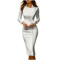 thumbnail image 1 of Ohufall Formal Dresses for Women Long Sleeve Button Front Slim Dresses Back Slit Solid Work Bodycon Dresses, 1 of 7