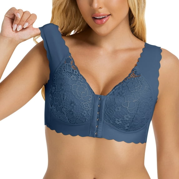 Ohufall Front Closure Bras for Womens Bras Front Snaps Seniors Snap Front Bra Older Women Wireless Comfort Full Coverage Everyday Bras, 36C/D-48C/D