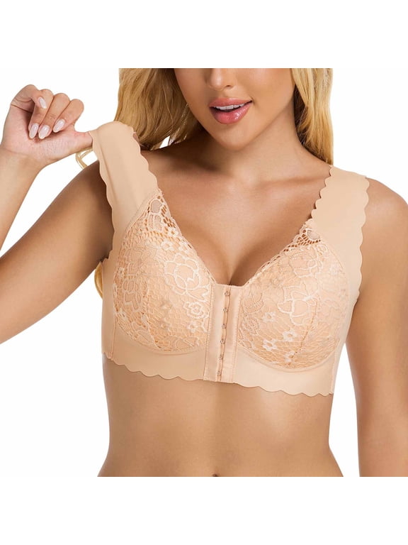 Front Closure Bras for Womens Bras Front Snaps Seniors Snap Front Bra Older Women Wireless Comfort Full Coverage Everyday Bras, 36C/D-48C/D