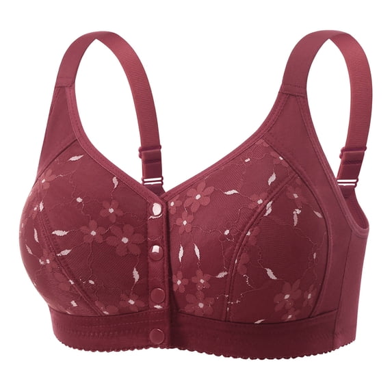 Ohufall Front Closure Wire Free Bras for Women, Plus Size Comfort Seamless Bra Full-Coverage Push Up Brassiere Lightly Lined Breathable Bralettes Everyday Underwear