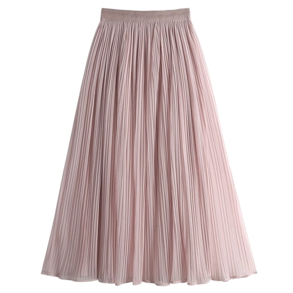 Ohufall Gauze Skirts for Women Maxi Length Elastic Waist Mesh Pleated Skirt Flowy Beach Vacation Summer Long Skirt