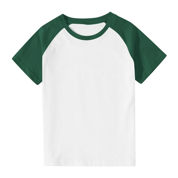 Ohufall Girls Boys Summer T Shirts 3-14 Years, Kids Unisex Colorblock Casual Short Sleeve Daily Active Shirts Stretchy Loose Fit Breathable Round Neck Tees for Toddler Children