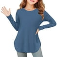thumbnail image 1 of Ohufall Girls Long Sleeve T-Shirts 3-12 Years, Kids Solid Casual Curve Hem Side Slit Tunic Tops Loose Comfy Crew Neck Pullover Blouses for Little Girls, 1 of 5