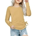 thumbnail image 1 of Ohufall Girls Long Sleeve T-Shirts 3-14 Years, Kids Cute Solid Causal Ruched Knot Side Tunic Tops Loose Comfortable Pullover Crew Neck Blouse for Teen Girls, 1 of 5