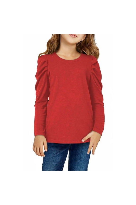 Girls Long Sleeve T-Shirts Kids Cute Solid Causal Pullover Tunic Tops Loose Comfortable Crew Neck Blouse for Teen Girls, 3-14 Years