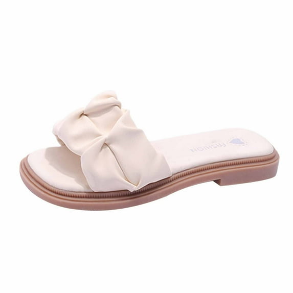 Ohufall Girls Sandals Toddler Shoes Baby Girls Cute Wrinkle Non-slip Soft Sole Beach Roman Sandals Slippers Clearance