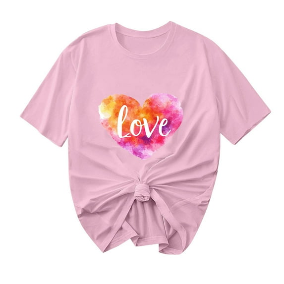 Ohufall Graphic Tees for Women Fashion Women Valentine's Day Print Short Sleeve T-shirt Novelty Graphic Tops