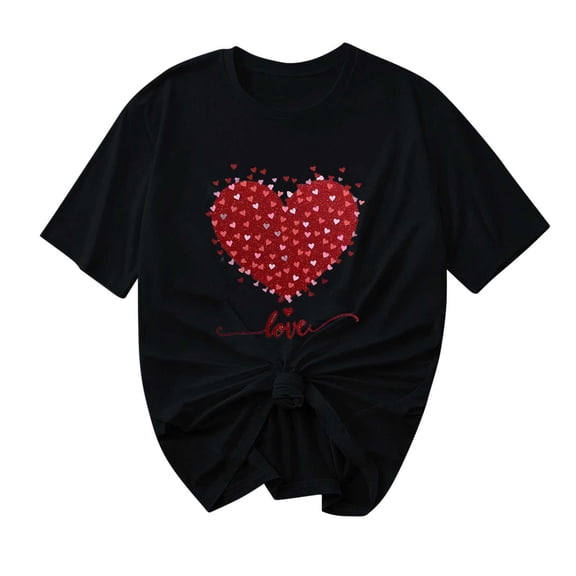 Ohufall Graphic Tees for Women Fashion Women Valentine's Day Print Short Sleeve T-shirt Novelty Graphic Tops
