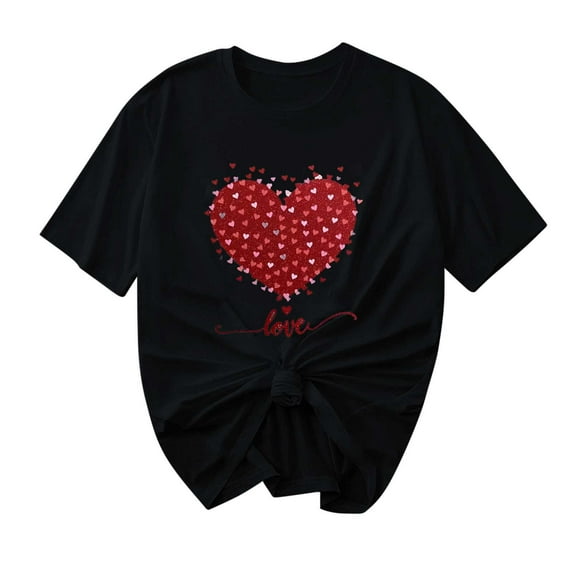 Ohufall Graphic Tees for Women Fashion Women Valentine's Day Print Short Sleeve T-shirt Novelty Graphic Tops