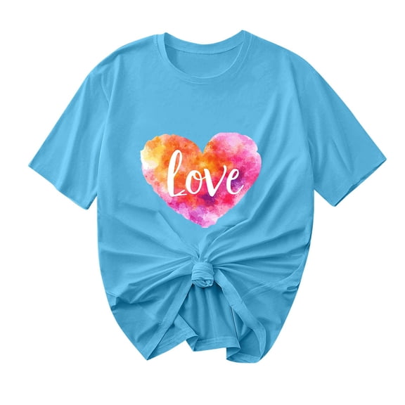 Ohufall Graphic Tees for Women Fashion Women Valentine's Day Print Short Sleeve T-shirt Novelty Graphic Tops