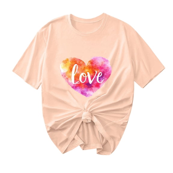 Ohufall Graphic Tees for Women Fashion Women Valentine's Day Print Short Sleeve T-shirt Novelty Graphic Tops