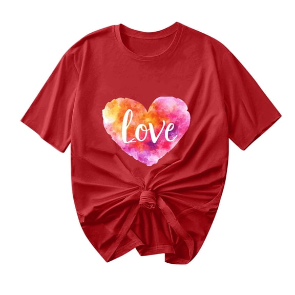 Ohufall Graphic Tees for Women Fashion Women Valentine's Day Print Short Sleeve T-shirt Novelty Graphic Tops
