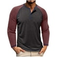 thumbnail image 1 of Ohufall Henley Shirts for Men Fashion Loose Comfy Long Sleeve Button Crew Neck Tops Plus Size Mens Color Blocking Casual T-Shirts, 1 of 8
