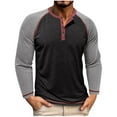 thumbnail image 1 of Ohufall Henley Shirts for Men Fashion Loose Comfy Long Sleeve Button Crew Neck Tops Plus Size Mens Color Blocking Casual T-Shirts, 1 of 6