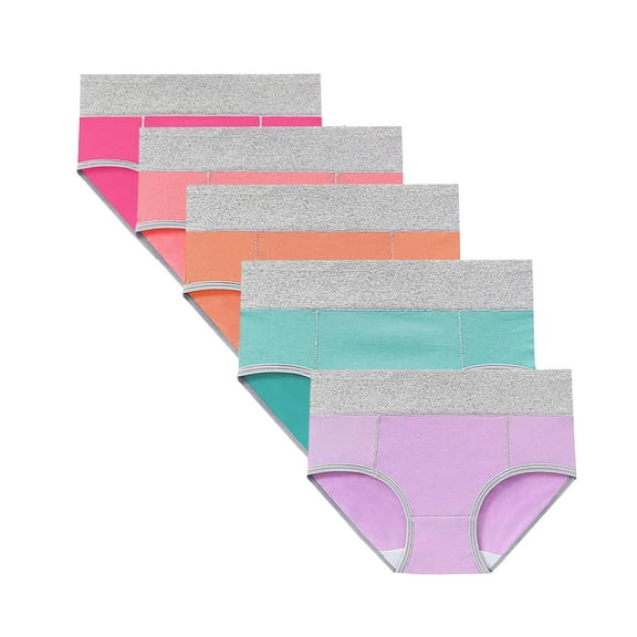 Ohufall High Waisted Underwear for Women Plus Size Solid Tummy Control Briefs Stretchy Hip-lifting Full Coverage Panties Ladies Comfy Breathable Cotton Panties, 5-Pack