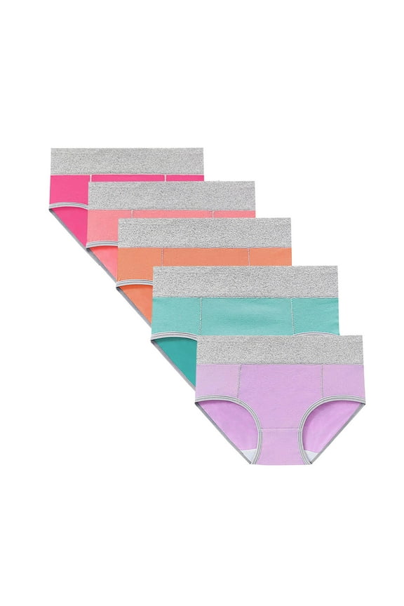 High Waisted Underwear for Women Plus Size Solid Tummy Control Briefs Stretchy Hip-lifting Full Coverage Panties Ladies Comfy Breathable Cotton Panties, 5-Pack
