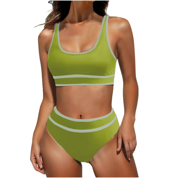 Ohufall High Waisted Womens Bikini Sets Sporty Two Piece Swimsuits for Women Color Block High Cut Bathing Suits