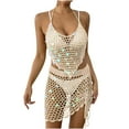 thumbnail image 1 of Ohufall Hollow Out Beach Swim Cover Ups for Women Sleeveless Halter 2 Piece Bathing Suit Coverup Sets for Women, 1 of 4