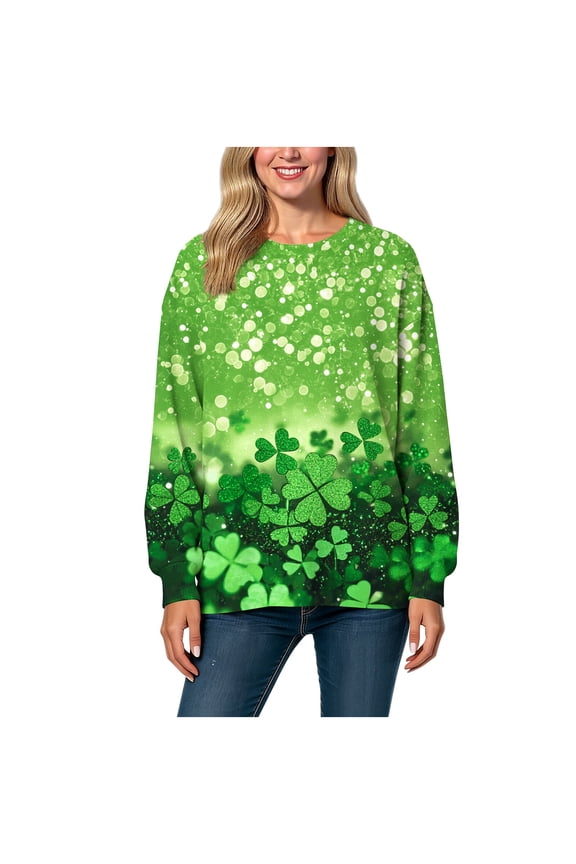 Irish Shamrock Graphic Sweatshirt Women St Patricks Day Long Sleeve Tops Shamrock Sweater Irish Lucky Tunic Shirts Casual Loose Comfy Tops