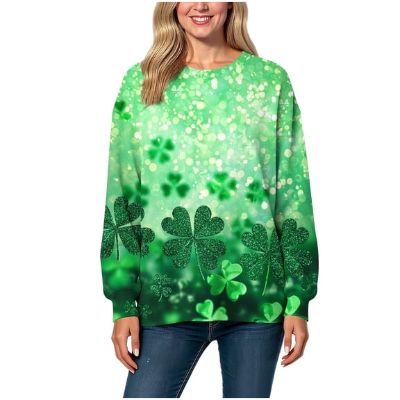 Ohufall Irish Shamrock Graphic Sweatshirt Women St Patricks Day Long Sleeve Tops Shamrock Sweater Irish Lucky Tunic Shirts Casual Loose Comfy Tops