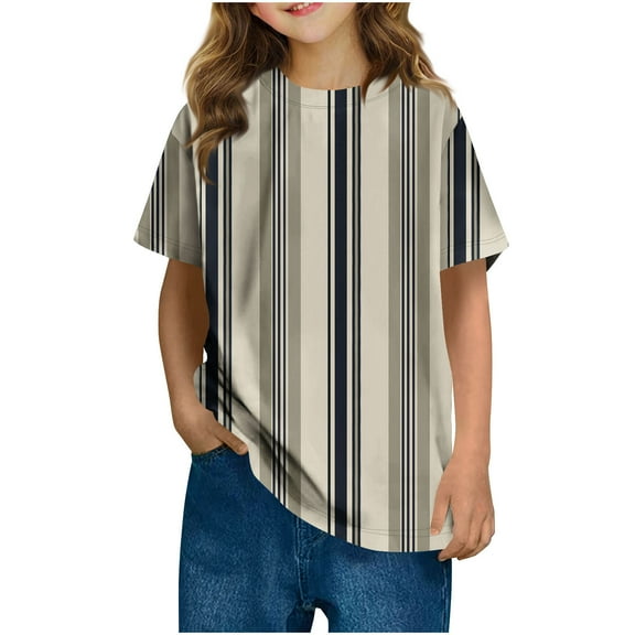 Ohufall Kids Boys Girls T-shirts 3-14 Years Old, Summer Fashion Stripe Printed Pullover Crew Neck Tees Cute Casual Short Sleeve Daily Shirts for Toddler Boys & Girls