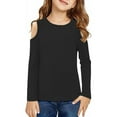 thumbnail image 1 of Ohufall Kids Girls Long Sleeve T-Shirts 3-14 Years, Cute Solid Color Casual Cold Shoulder Blouse Loose Comfy Pullover Crew Neck Tops for Girls, 1 of 5