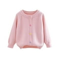 thumbnail image 1 of Ohufall Kids Knitted Cotton Tops for Girls 2-12 Years, Cute Solid Casual Crew Neck Button Down Shirts Fall Winter Loose Comfy Long Sleeve Blouses, 1 of 5