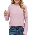 thumbnail image 1 of Ohufall Kids Long Sleeve T-Shirts for Teen Girls 4-14 Years, Fashion Loose Breathable Hollow Out Pullover Shirt Toddler Girls Boys Solid Causal Eyelet Crew Neck Blouses, 1 of 7