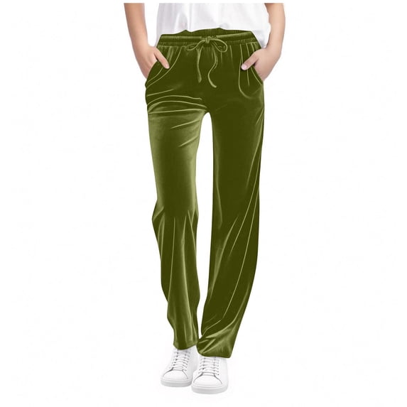 Ohufall Kids Lounge Pants for Girls 5-15 Years, Soft Comfortable Elastic High Waist Drawstring Trousers Teen Girls Solid Casual Straight Leg Pants