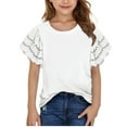 thumbnail image 1 of Ohufall Kids T Shirts for Girls 3-14 Years, Fashion Casual Ruffle Hollow Short Sleeve Blouses Summer Solid Color Breathable Crew-Neck Tees for Little Girls, 1 of 8