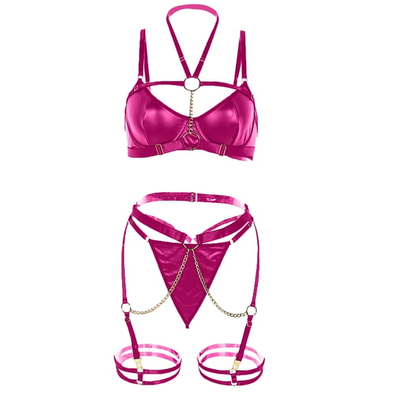 Ohufall Lingerie Fashion Women Sexy Lingerie Corset Solid Color Bralette Bra Three Piece Underwear Tops+Briefs+Belt Suit Clearance