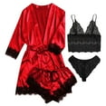thumbnail image 1 of Ohufall Lingerie Women Lace Satin Wireless Bra Camisole Shorts Pajamas Robe Four Piece Set Clearance, 1 of 6
