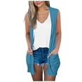 thumbnail image 1 of Ohufall Long Cardigans for Women Summer Solid Casual Sleeveless Cardigan Cover Up Fashion Lightweight Open Front Blouse Tops with Pockets, 1 of 5
