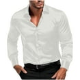 thumbnail image 1 of Ohufall Long Sleeve Shirts for Men Plus Size Solid Casual Button Down Lapel Top Stretchy Loose Lounge T-shirt Mens Fashionable Vintage Prom Party Shirts, 1 of 8