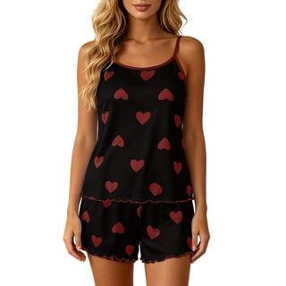 Gytharion Lounge Pj Sets for Women Plus Size Summer 2-Piece Pajama Sets Short Printed Camisole with Elastic Waist Ruffle Shorts Women's Home Sleepwear Sets