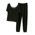 thumbnail image 1 of Ohufall Lounge Sets for Women Summer Two-Piece Modal Pajama Sets Solid Short Sleeve Crew Neck Tops with Pants Womens Soft Loose Backless Home Pj Sets, 1 of 3