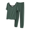 thumbnail image 1 of Ohufall Lounge Sets for Women Summer Two-Piece Modal Pajama Sets Solid Short Sleeve Crew Neck Tops with Pants Womens Soft Loose Backless Home Pj Sets, 1 of 3