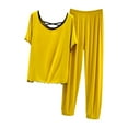 thumbnail image 1 of Ohufall Lounge Sets for Women Summer Two-Piece Modal Pajama Sets Solid Short Sleeve Crew Neck Tops with Pants Womens Soft Loose Backless Home Pj Sets, 1 of 6
