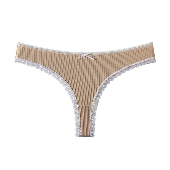 Ohufall Low Waist Panties for Women Ribbed Lace Spliced Briefs with Breathable Stretchable Fabric Underwear