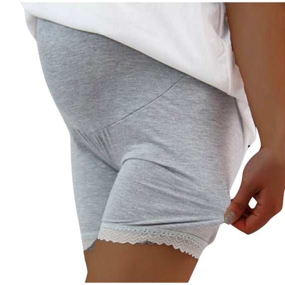 Ohufall Maternity Bottom Shorts for Women Summer Stretchy Slim Fit Pajama Shorts Sexy Solid Color Casual Lace Belly Support Pregnancy Short Pants