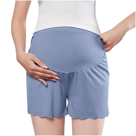 Ohufall Maternity Lounge Shorts for Women Stretchy Loose Fit High Waist Belly Support Bottom Shorts Summer Solid Color Casual Pregnancy Pajama Short Pants
