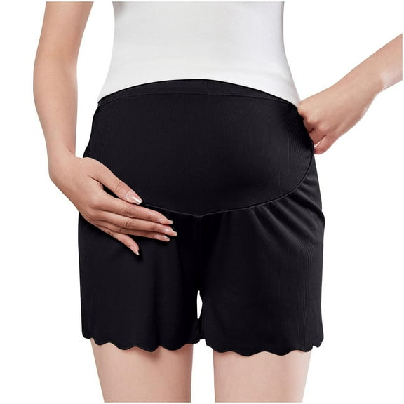 Ohufall Maternity Lounge Shorts for Women Stretchy Loose Fit High Waist Belly Support Bottom Shorts Summer Solid Color Casual Pregnancy Pajama Short Pants
